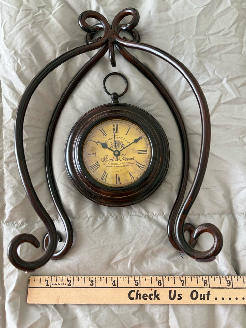 Vintage-Style Shelf Clock in Dark Brown Metal